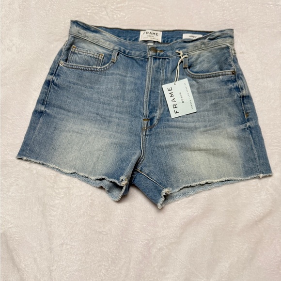 Frame Denim Pants - Frame Size 26 Denim Blue Jean Shorts with Frayed Hem